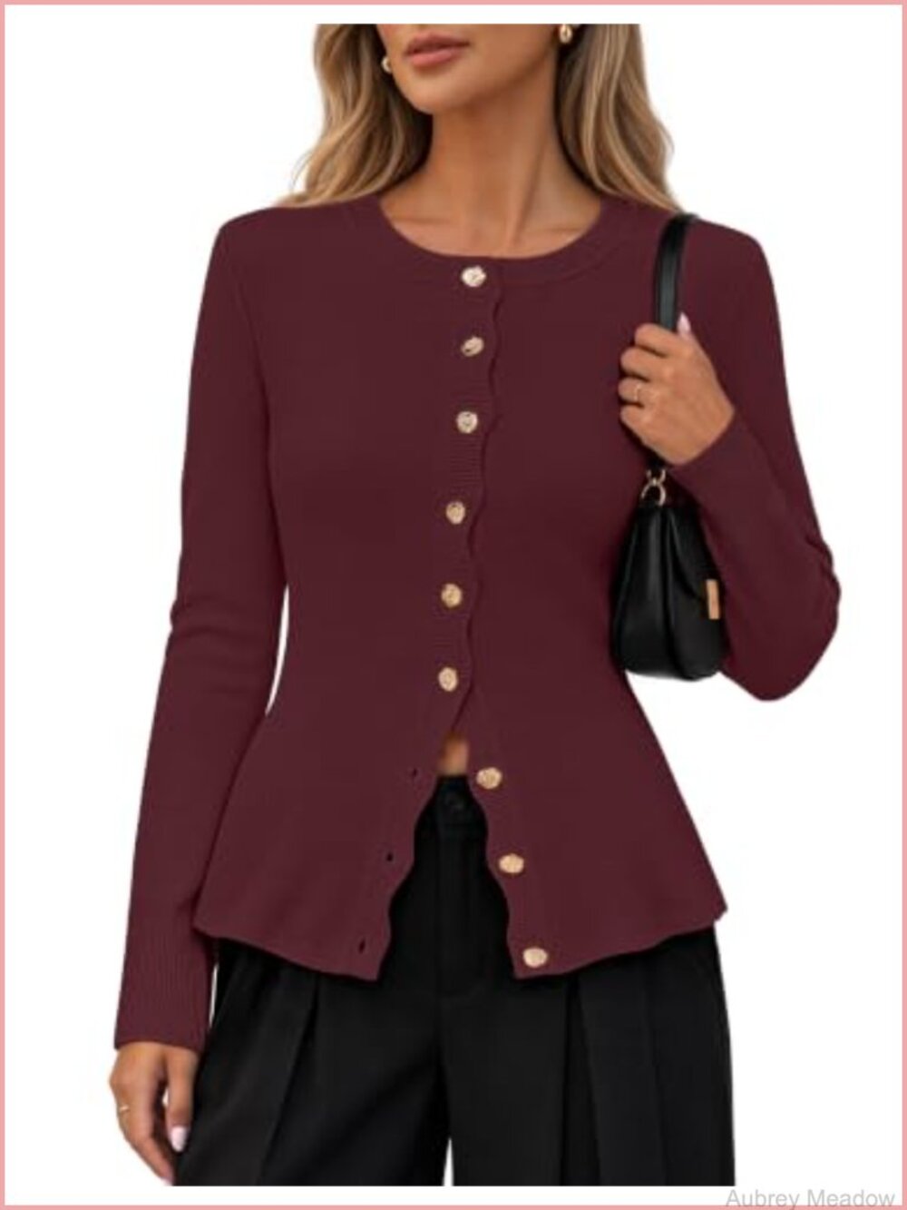 Women's Long Sleeve Button Up Wavy Placket Knit Cardigan Sweater